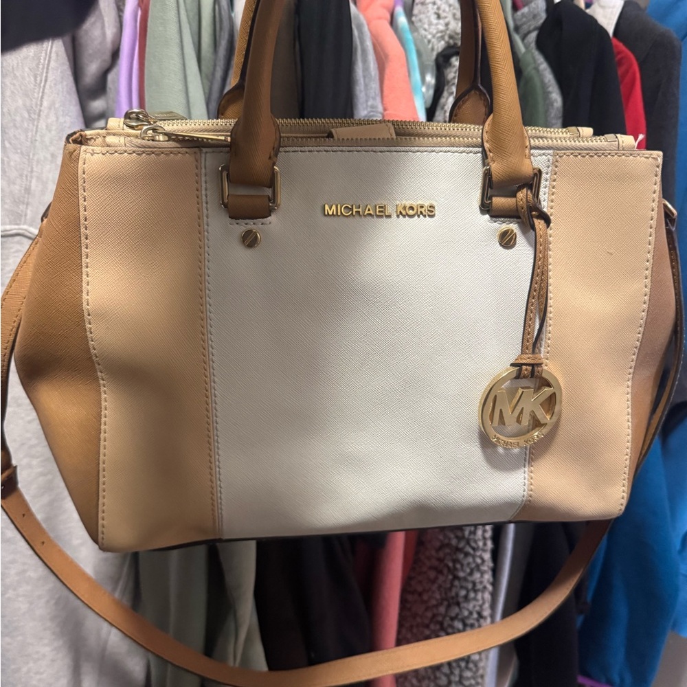 Michael Kors Cream and Tan Satchel